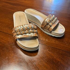 Donald J. Pliner  tan leather Embellished Sandals
